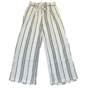 Happily Grey Striped High-Waist Wide Leg Linen BlendPants - Black & White Medium